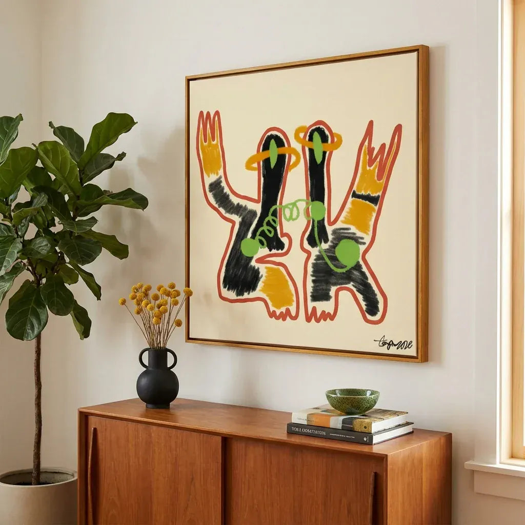 Room mockup featuring Intertwined Figures with Halo Art Print