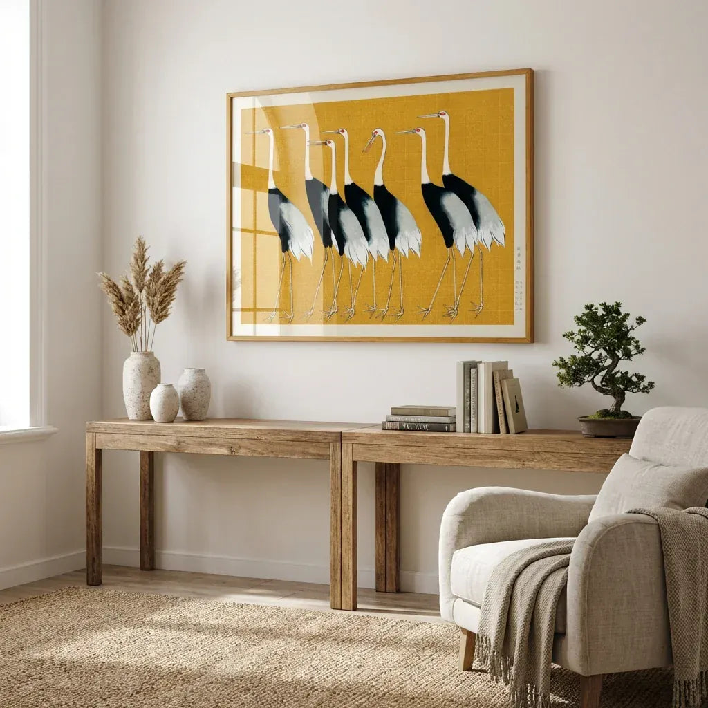 Room mockup featuring Japanese Red-crowned Cranes by Ogata Korin Art Print