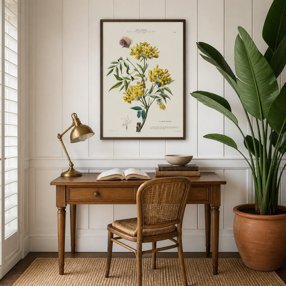Jasmine Bouquet Vintage Botanical Art Print in a styled room