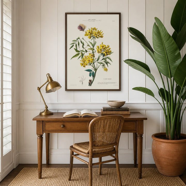 Jasmine Bouquet Vintage Botanical Art Print in a styled room