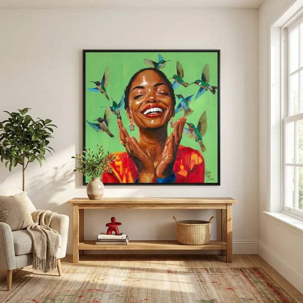 Room mockup featuring Joyful Hummingbirds Art Print