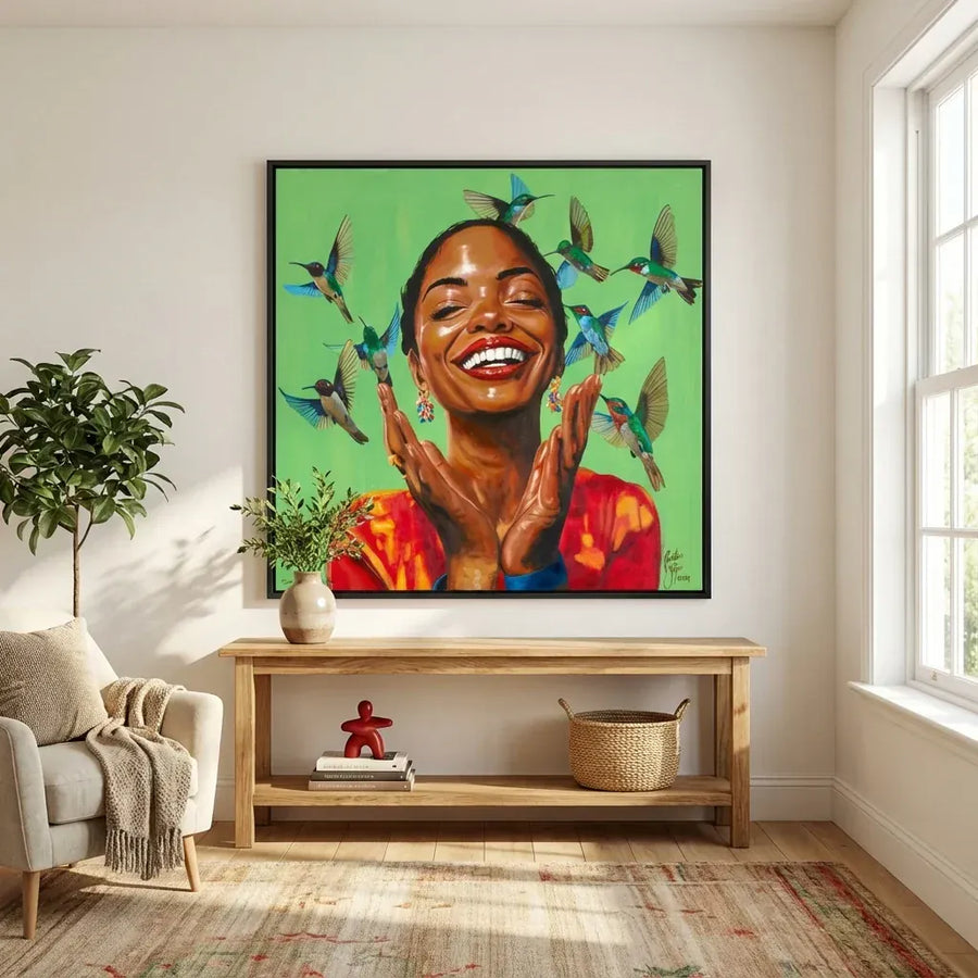 Joyful Hummingbirds Art Print in a room setting