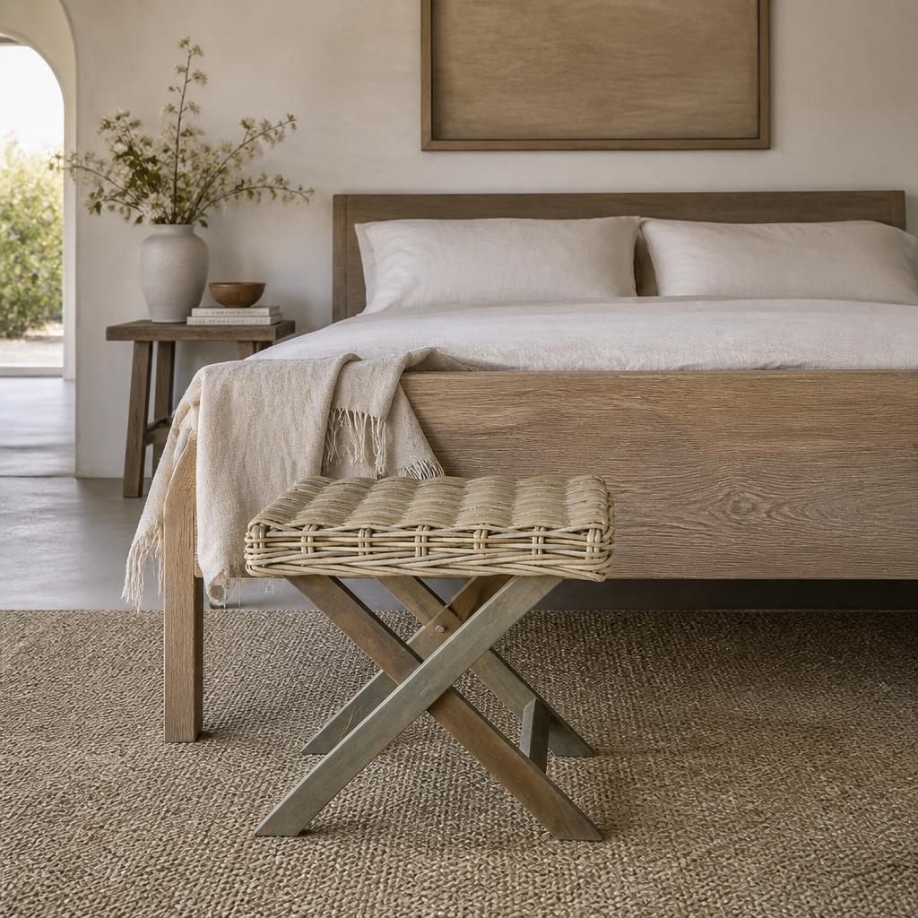 Rattan Cross-Leg Stool shown in a styled room