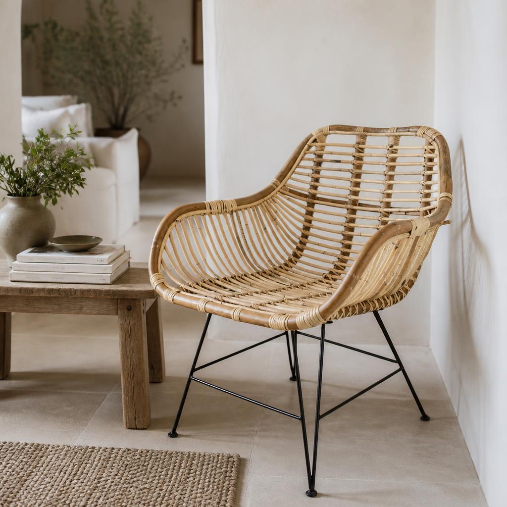 Square-Weave Rattan Chair shown in a styled room