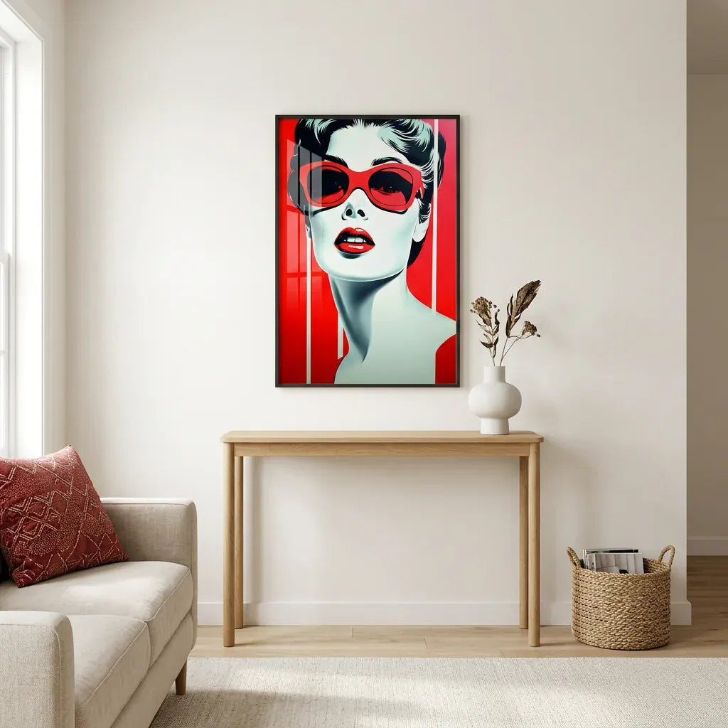 Room mockup featuring Lady In Red - pop art Art Print