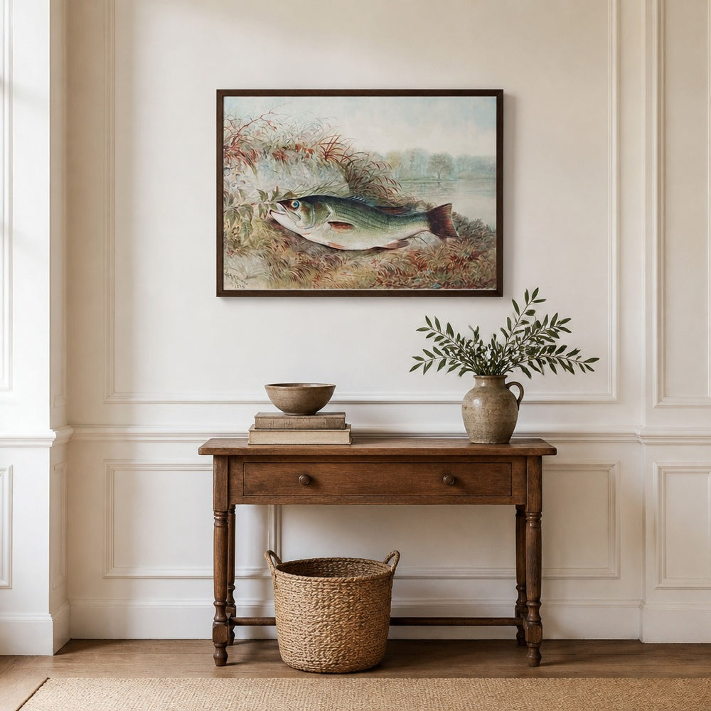 Largemouth Bass By Samuel Kilbourne Fish framed in a light country home