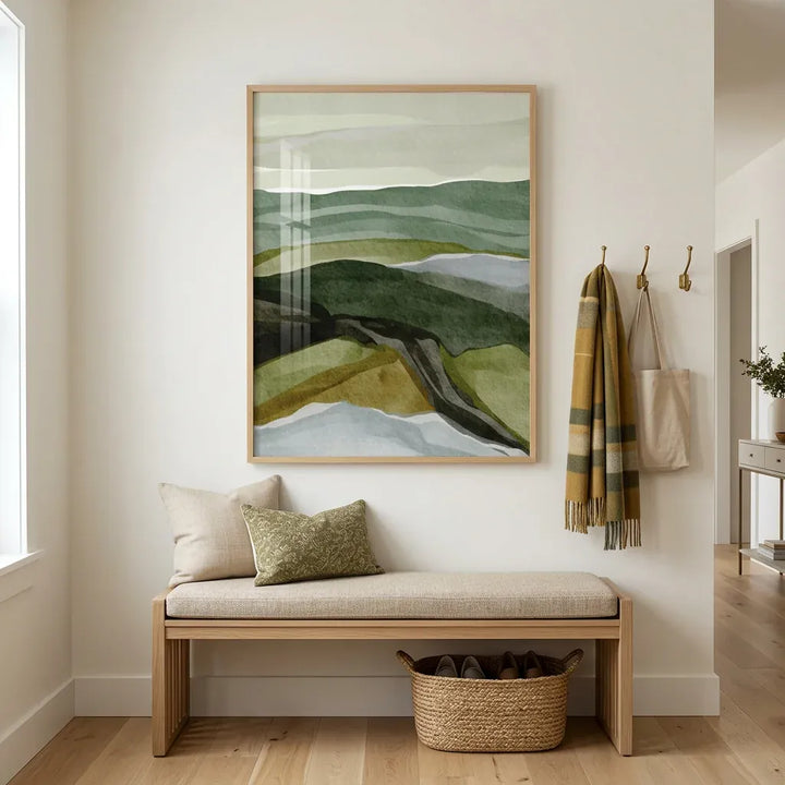 Room mockup featuring Layered Rolling Hills Landscape Art Print