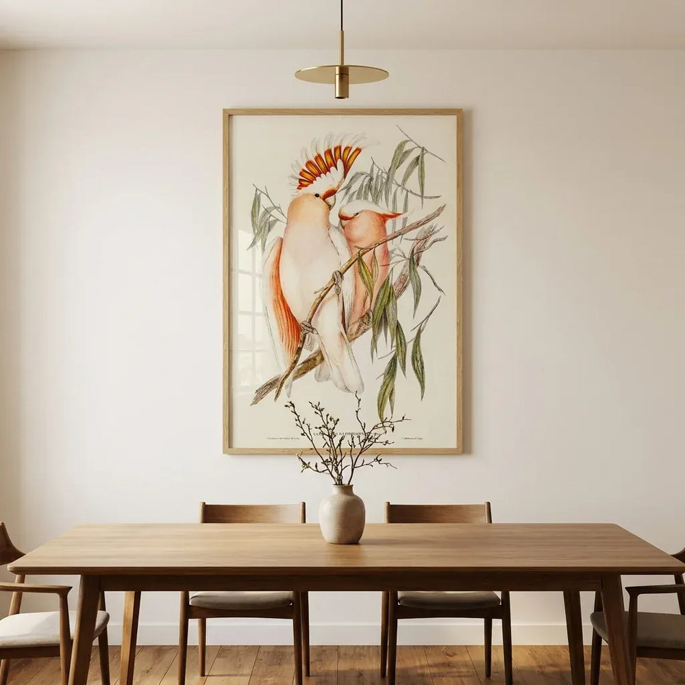 Room mockup featuring Leadbeaters Cockatoo by Elizabeth Gould Art Print