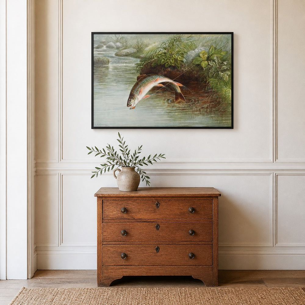 Leaping Brook Trout framed in a light country home