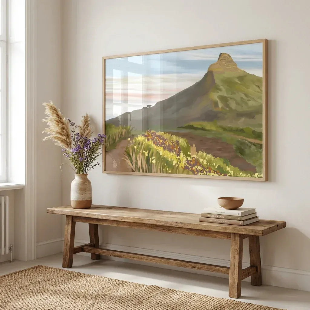 Lions Head Art Print shown in a styled room