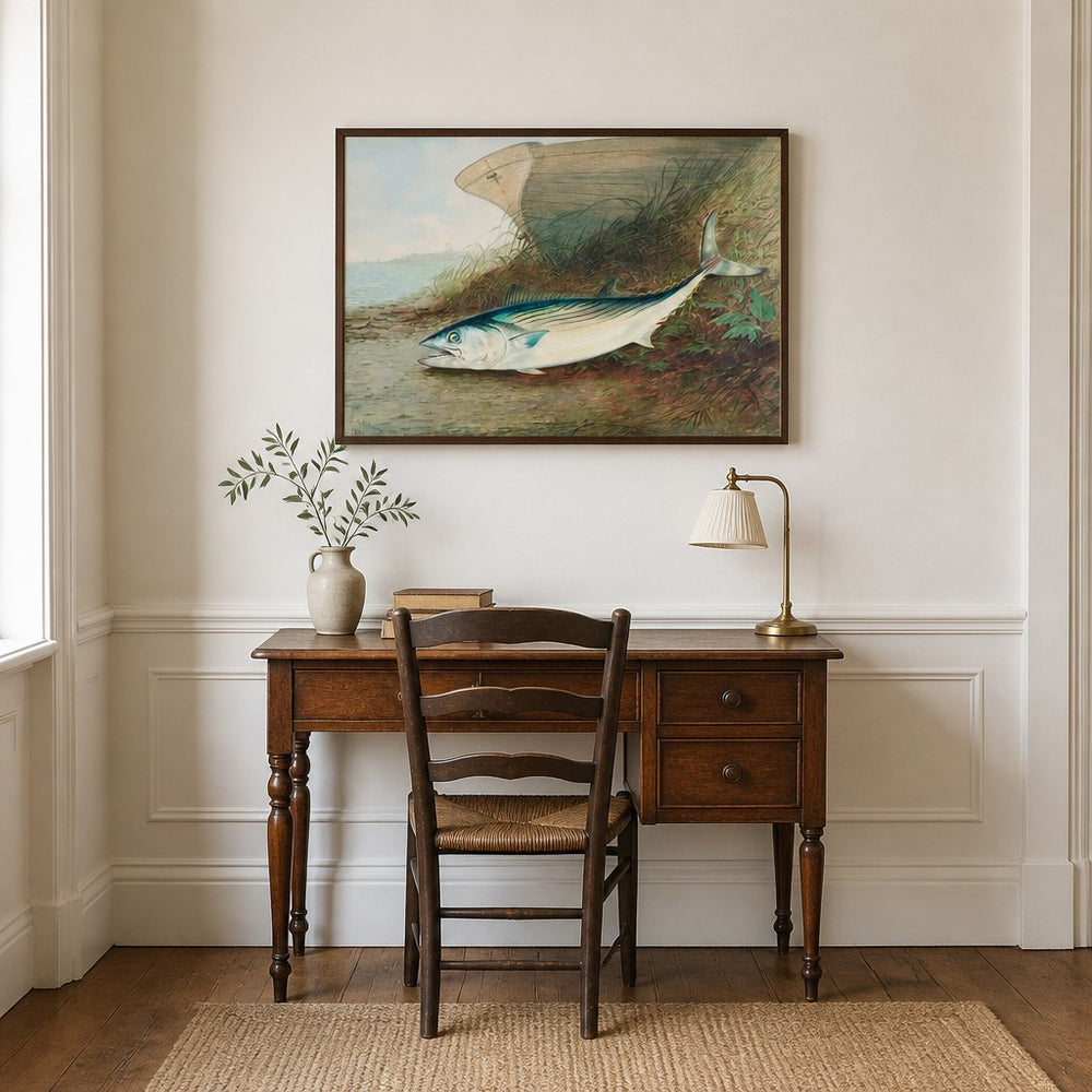Mackerel Lying on the Shore by Samuel Kilbourne Fish framed in a light country home