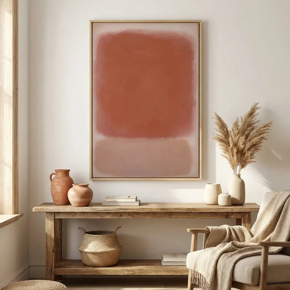 Room mockup featuring Minimal Colour Blocks in Burnt Terracotta Art Print
