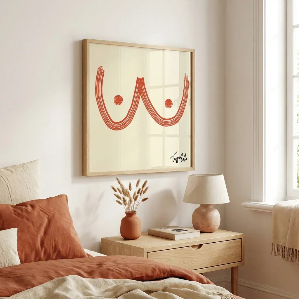 Room mockup featuring Minimalist Line Art Boobs Art Print