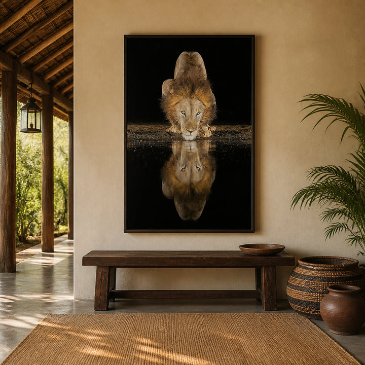 Night Reflections Lion Photo Print room mockup