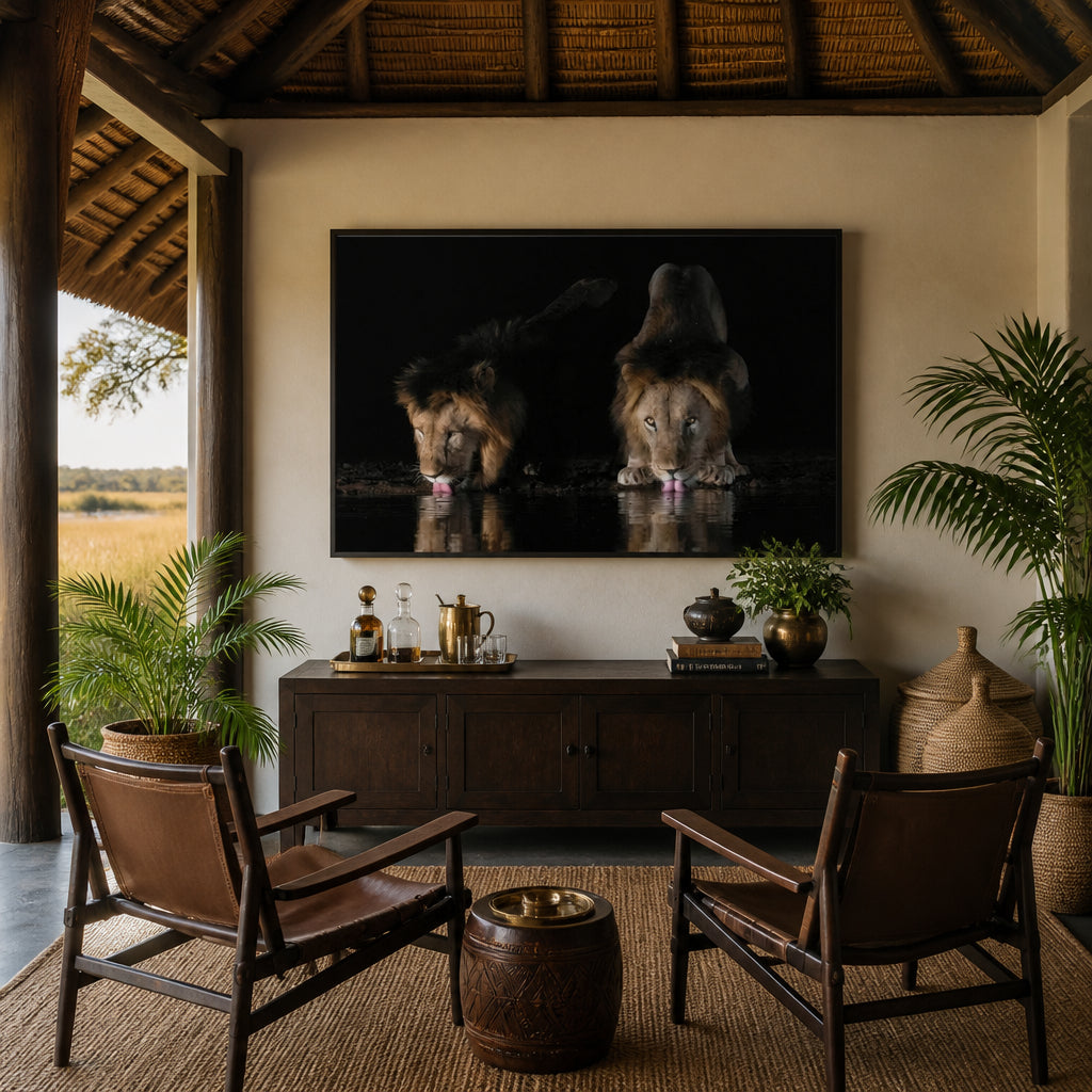 Lions' Midnight Reflection Photo Print room mockup