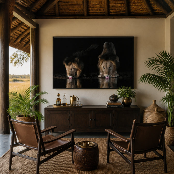 Lions' Midnight Reflection Photo Print room mockup