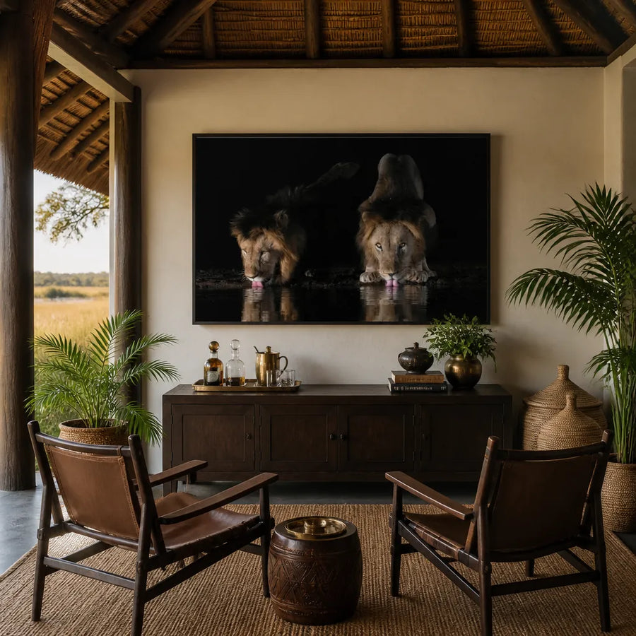Lions' Midnight Reflection Photo Print in a room setting