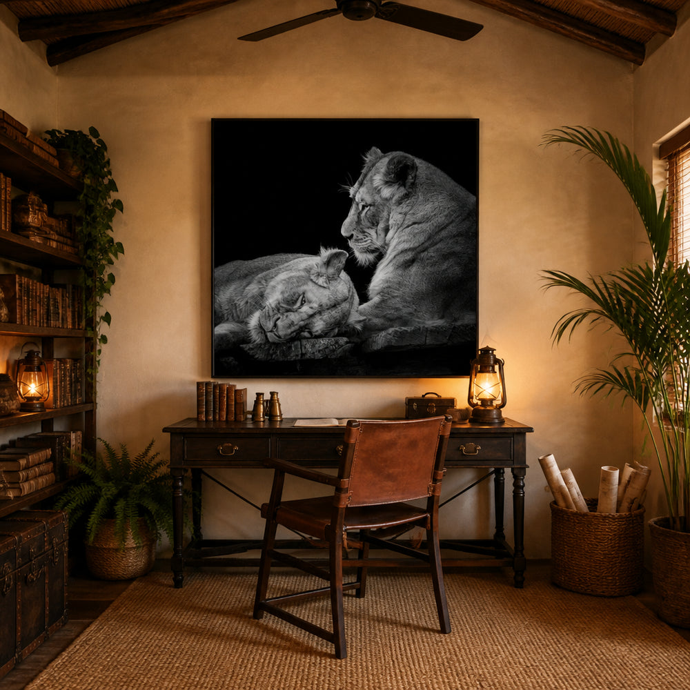 Peaceful Lioness Pair Photo Print room mockup