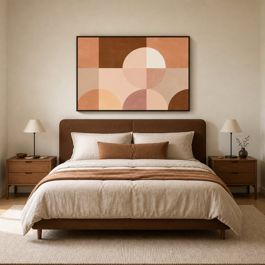 Earthy Abstract Shapes 4 Art Print shown in a styled room