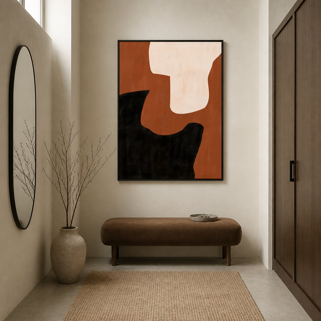 Earthy Organic Shapes Art Print shown in a styled room