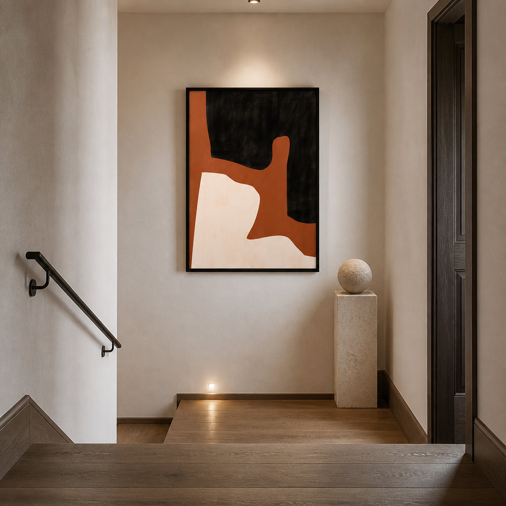 Modern Earthy Shapes Art Print shown in a styled room