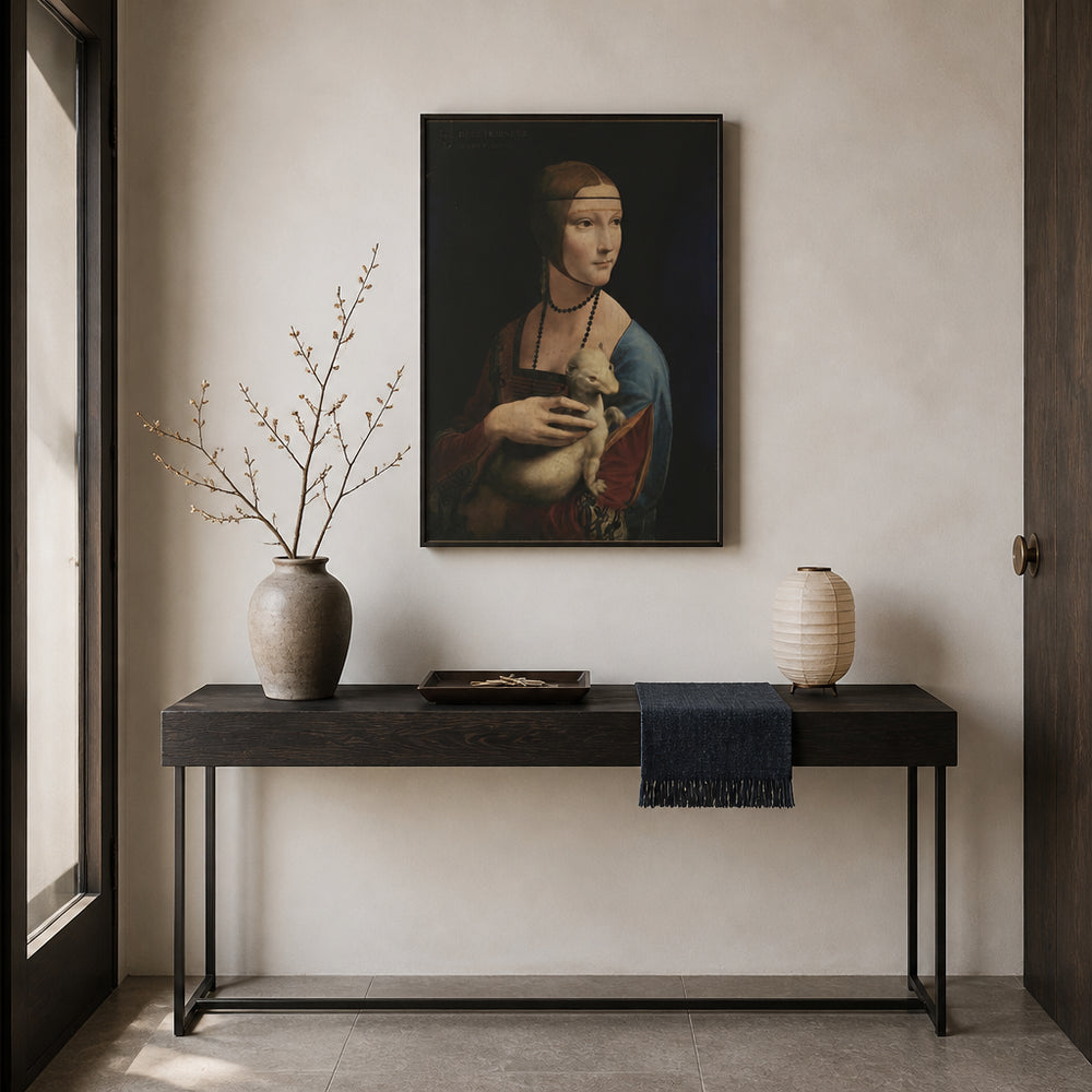 Room mockup featuring Lady with an Ermine by Leonardo da Vinci Art Print