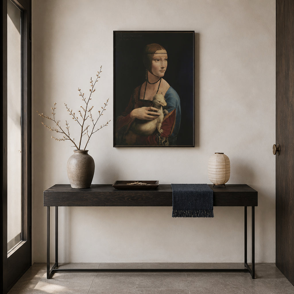 Room mockup featuring Lady with an Ermine by Leonardo da Vinci Art Print
