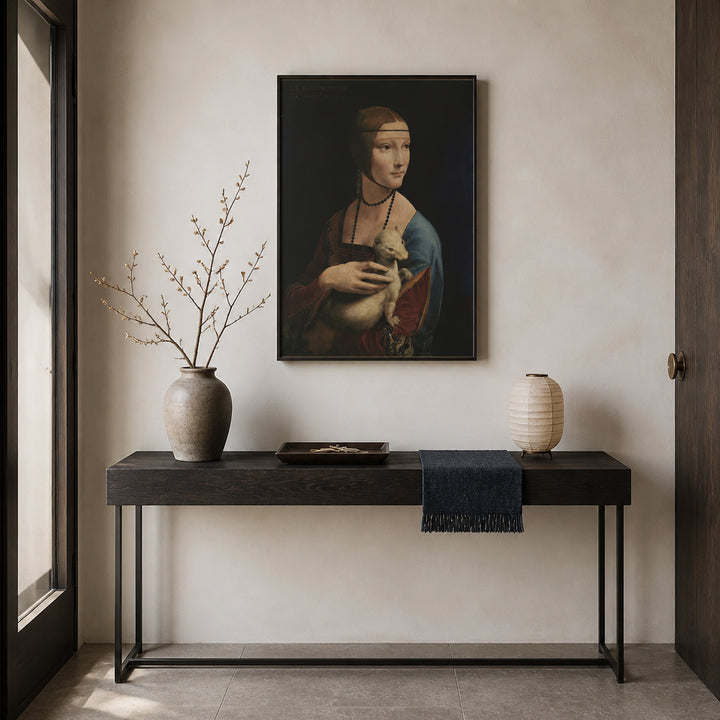 Room mockup featuring Lady with an Ermine by Leonardo da Vinci Art Print