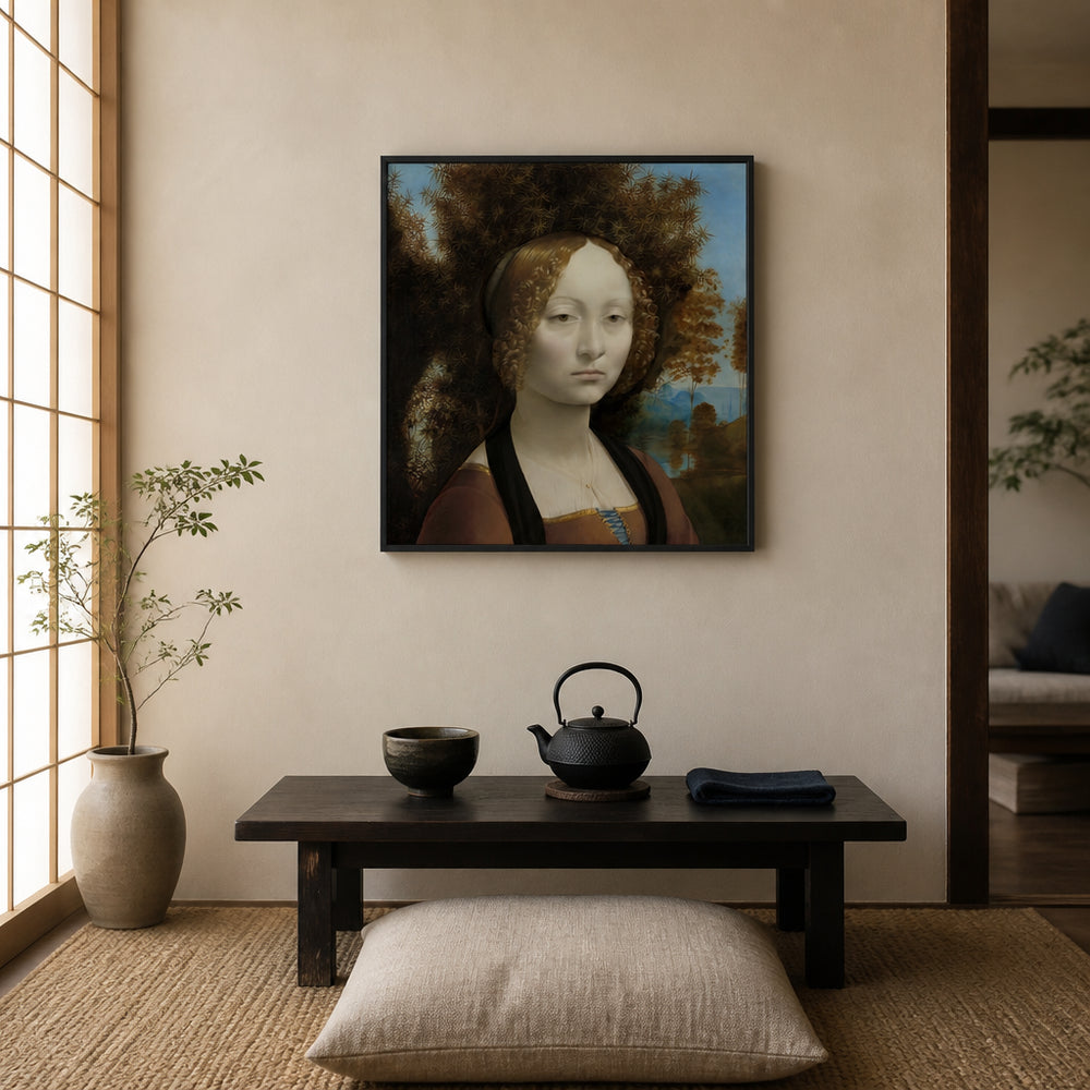 Room mockup featuring Ginevra de' Benci by Leonardo da Vinci Art Print