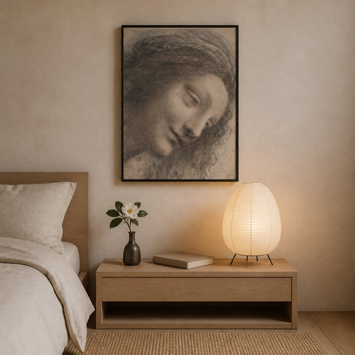 Room mockup featuring Head of the Virgin Study by Leonardo da Vinci Art Print