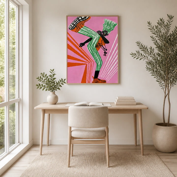 Room mockup featuring Energetic Striped Dance Art Print
