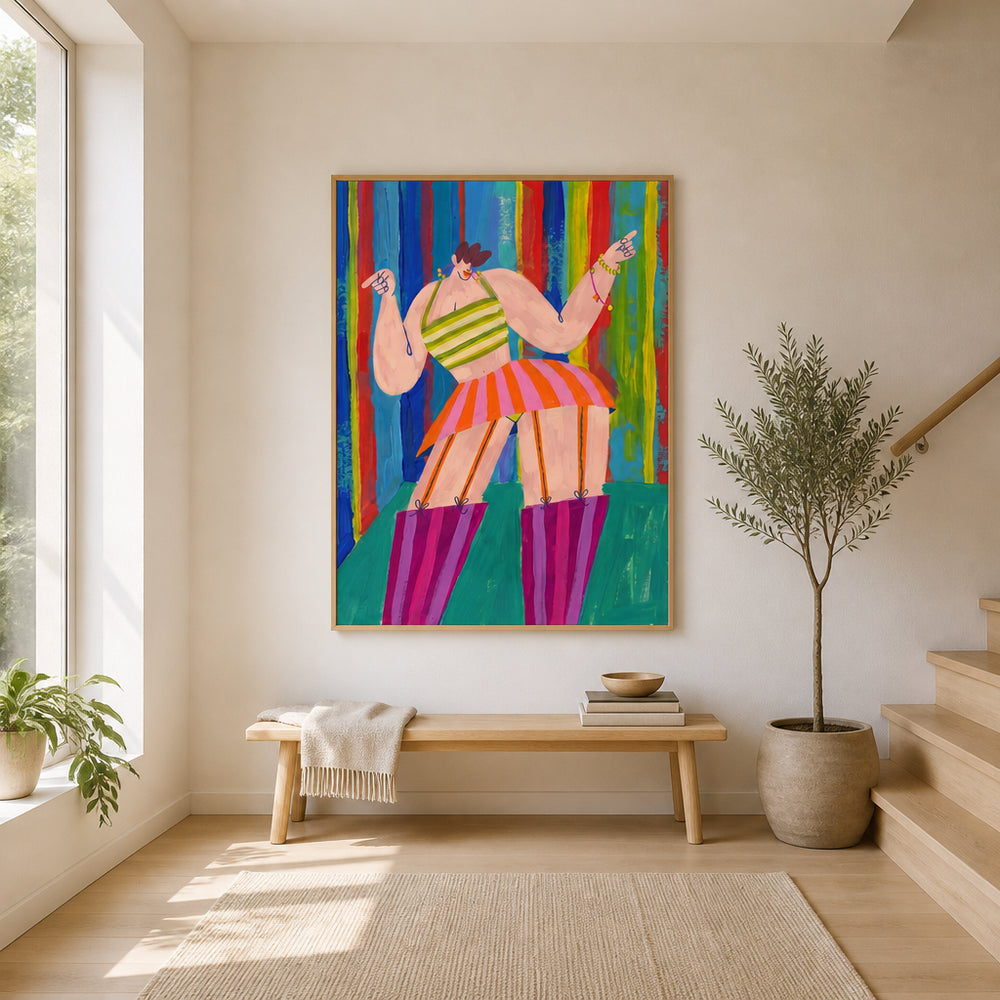 Room mockup featuring Vibrant Striped Dancer Art Print