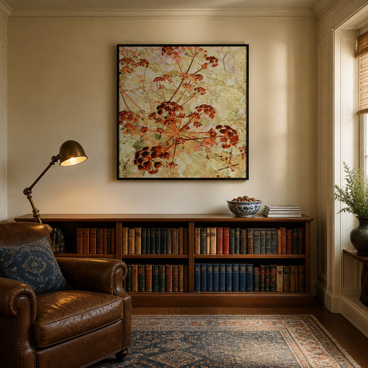 Room mockup featuring Ethereal Orange Blooms Art Print