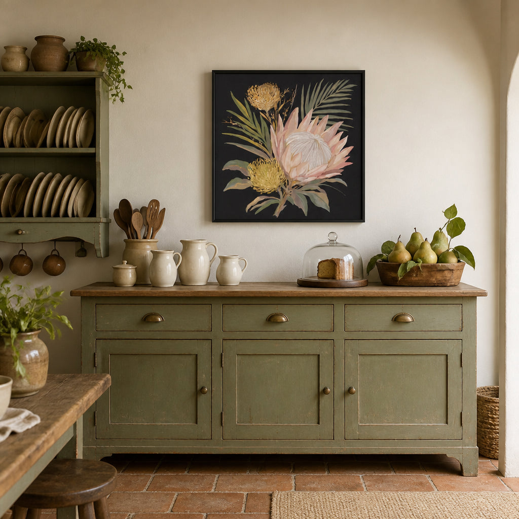 Room mockup featuring Exotic Protea Bouquet Art Print