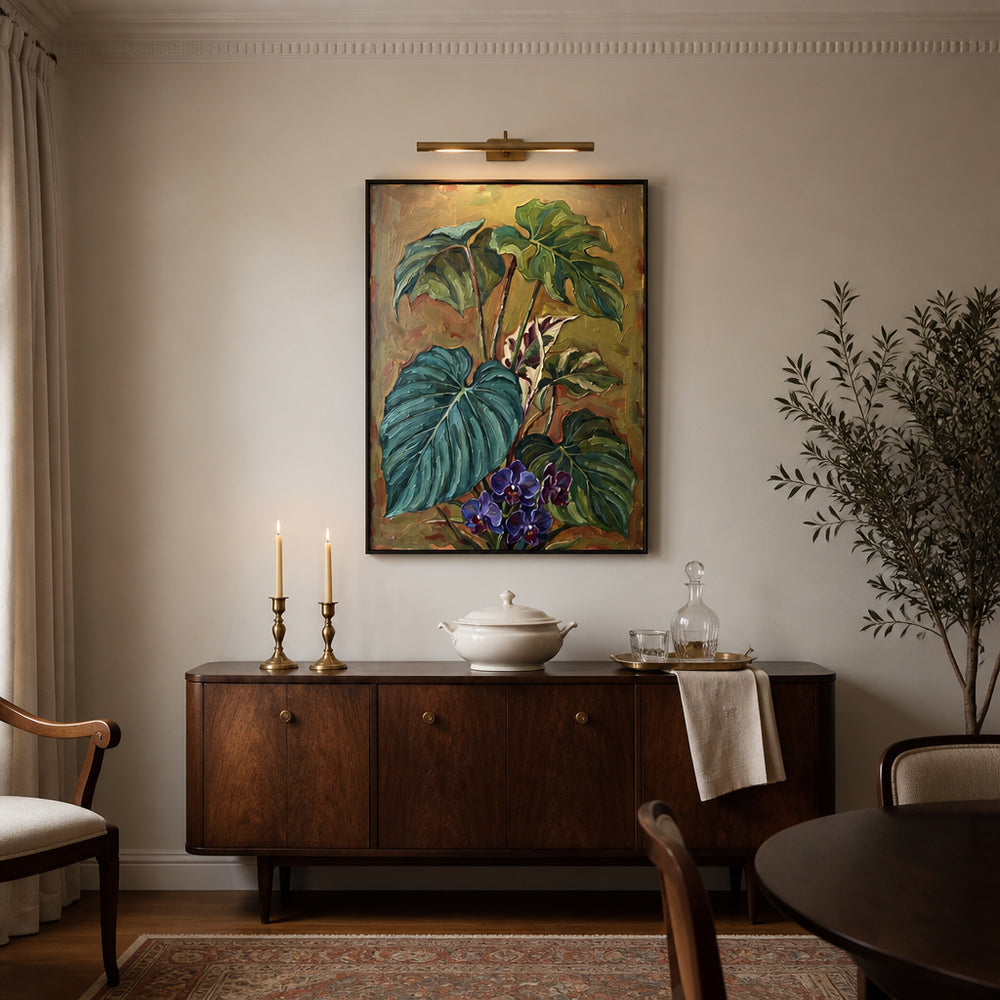 Room mockup featuring Lush Tropical Orchids Art Print