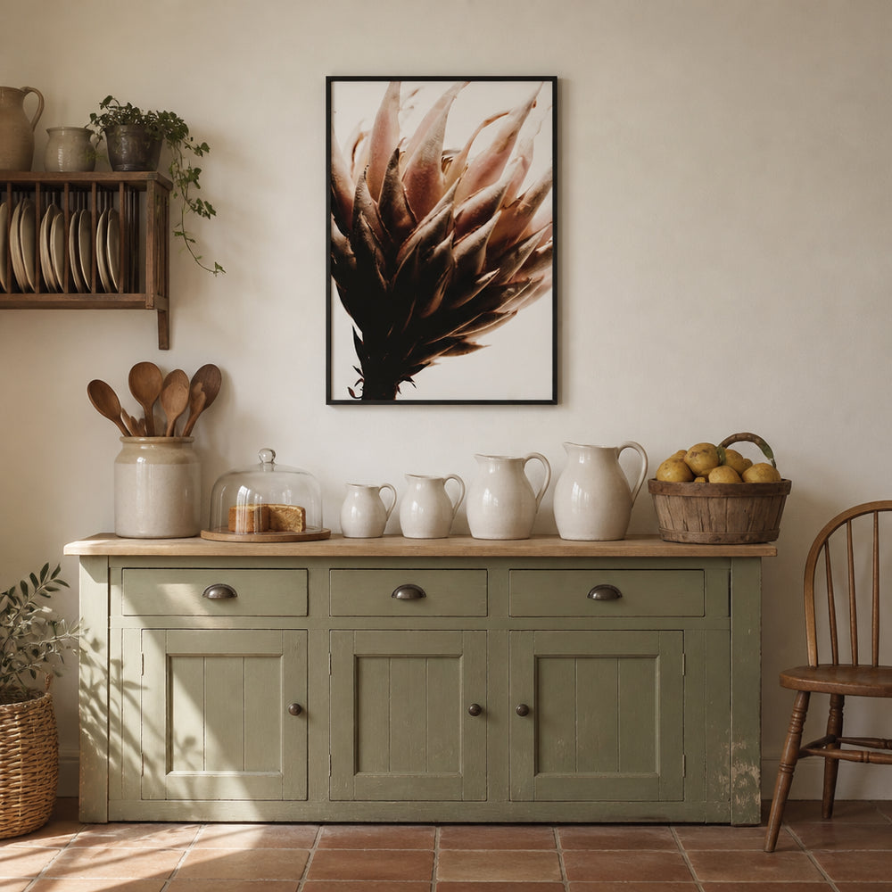 Room mockup featuring Muted Protea Bloom Photo Print