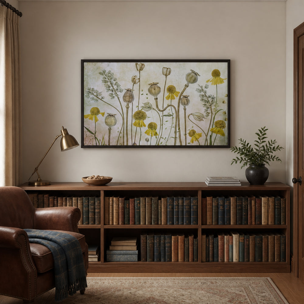 Room mockup featuring Poppies and Helenium Art Print