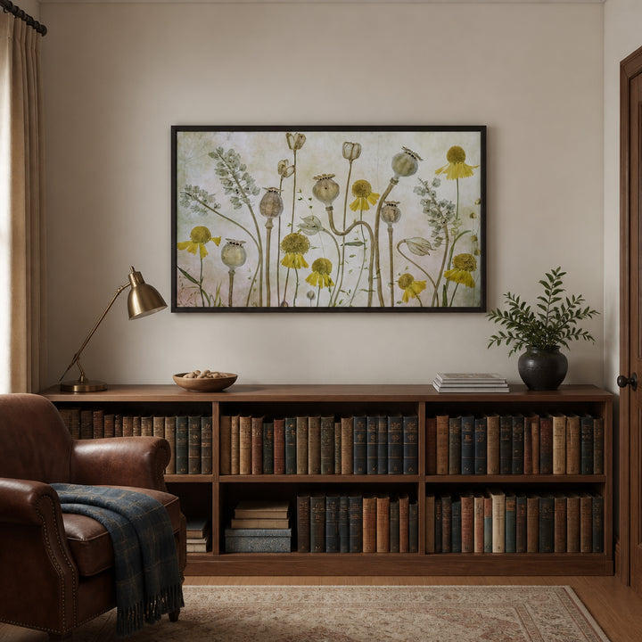 Room mockup featuring Poppies and Helenium Art Print