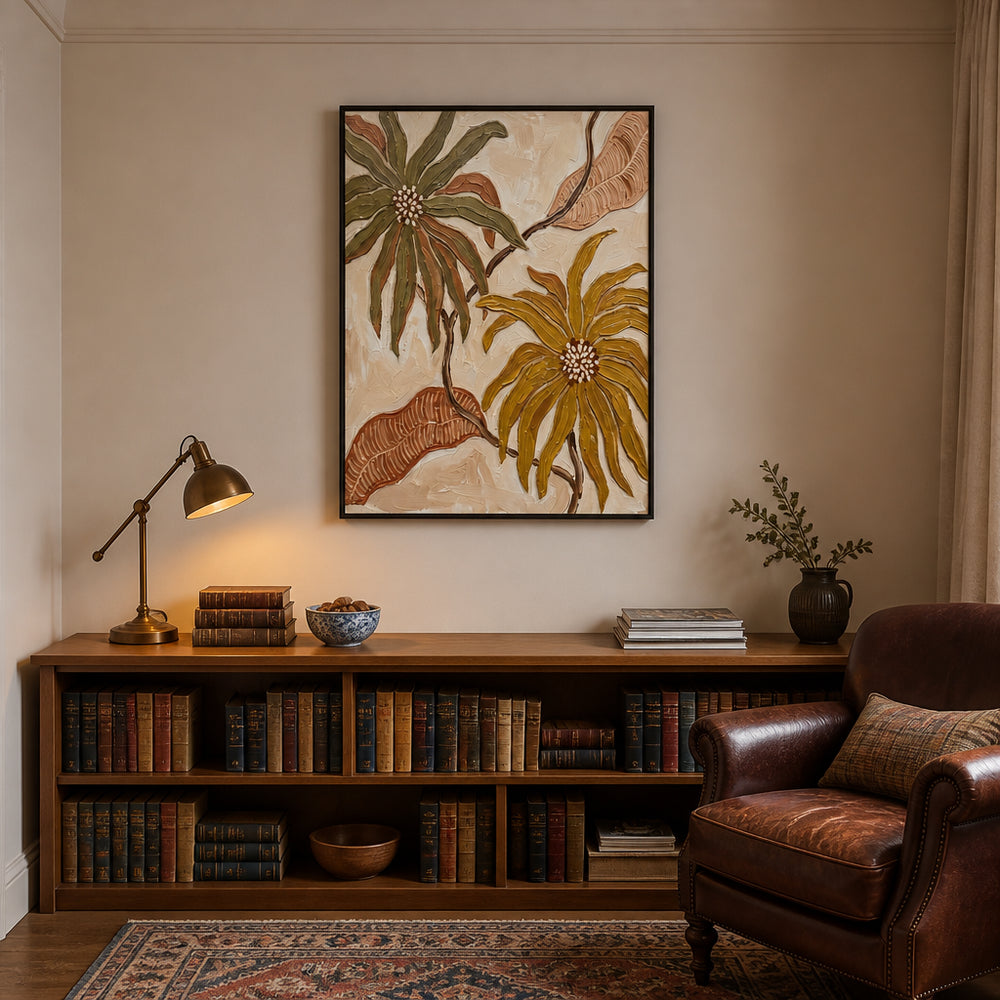 Room mockup featuring Textured Earthy Flowers Art Print