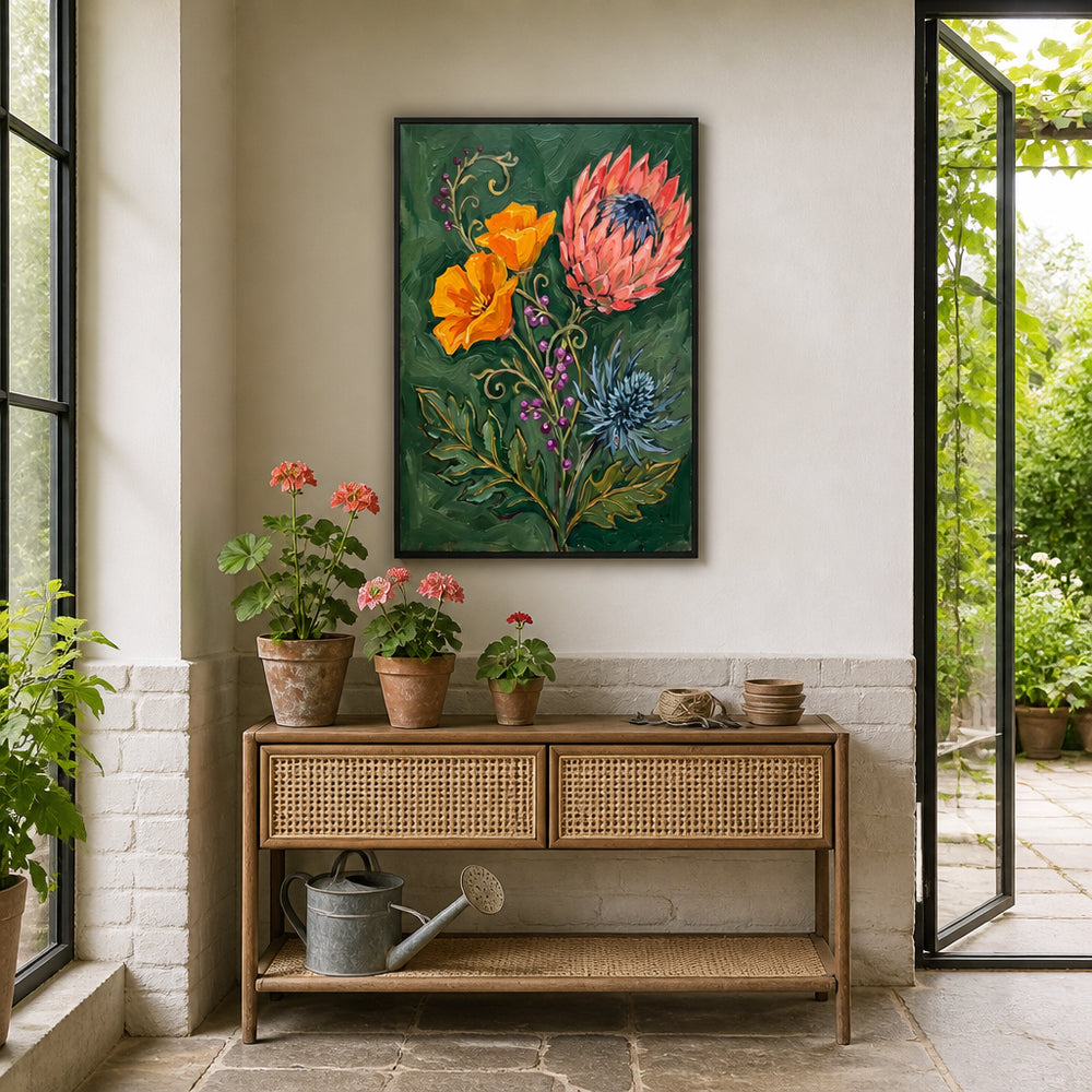 Room mockup featuring Vibrant Botanical Bouquet Art Print