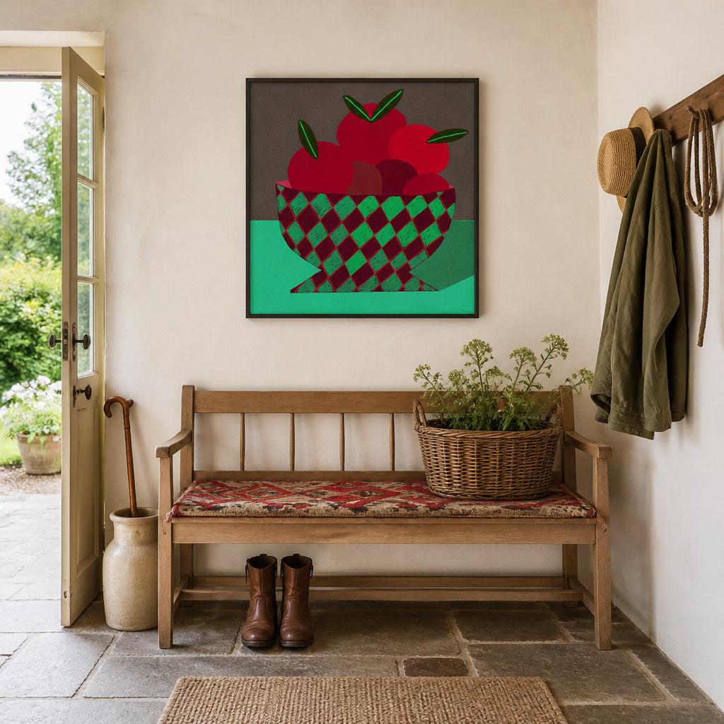 Room mockup featuring Checkered Fruit Bowl Art Print