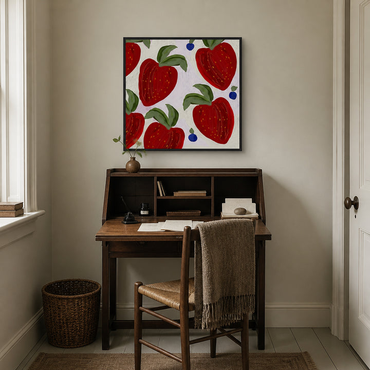 Room mockup featuring Painterly Strawberry Pattern Art Print