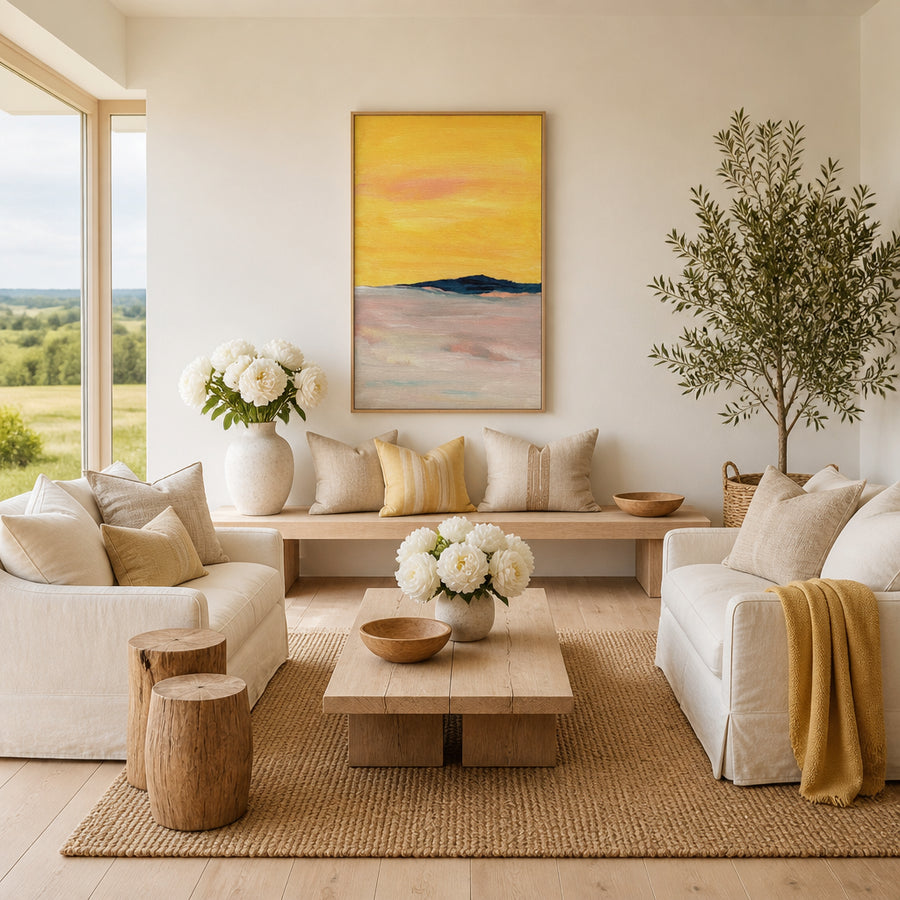 Abstract Golden Horizon Art Print in a room setting