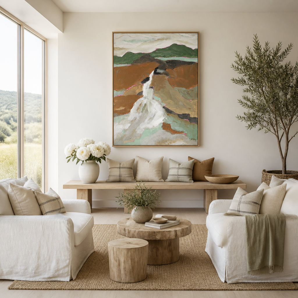 Room mockup featuring Abstract Mountain Waterfall Art Print