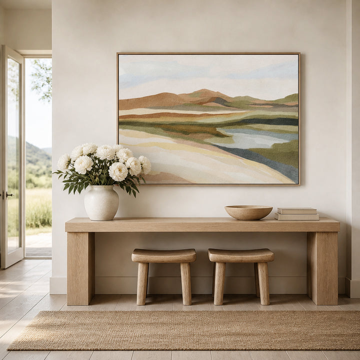 Room mockup featuring Terracotta Hills and River Art Print