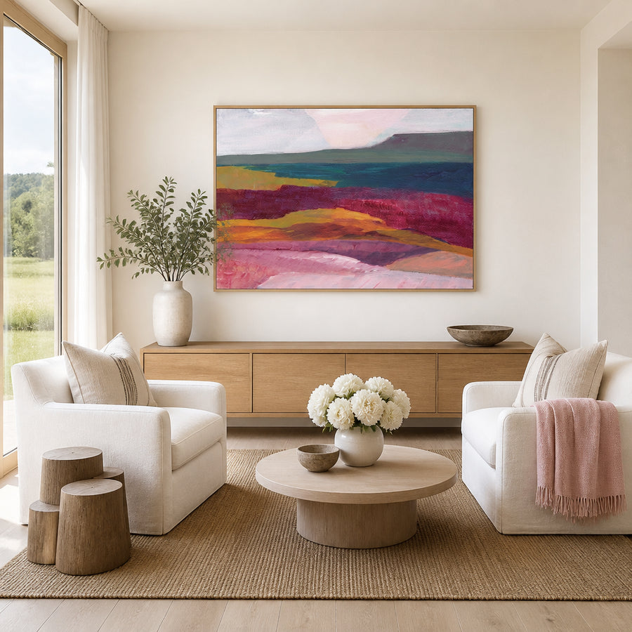 Vibrant Layered Landscape Art Print in a room setting