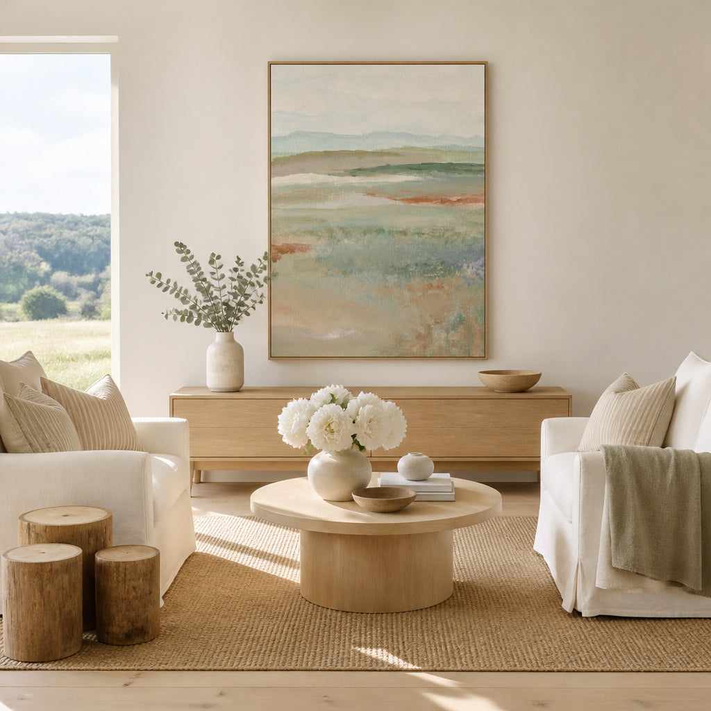 Room mockup featuring Wild Meadow in Sage and Rust Art Print