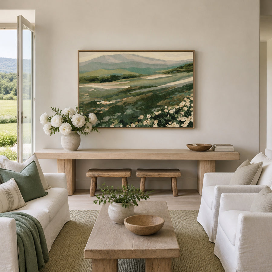 Wildflower Mountain Landscape Art Print in a room setting