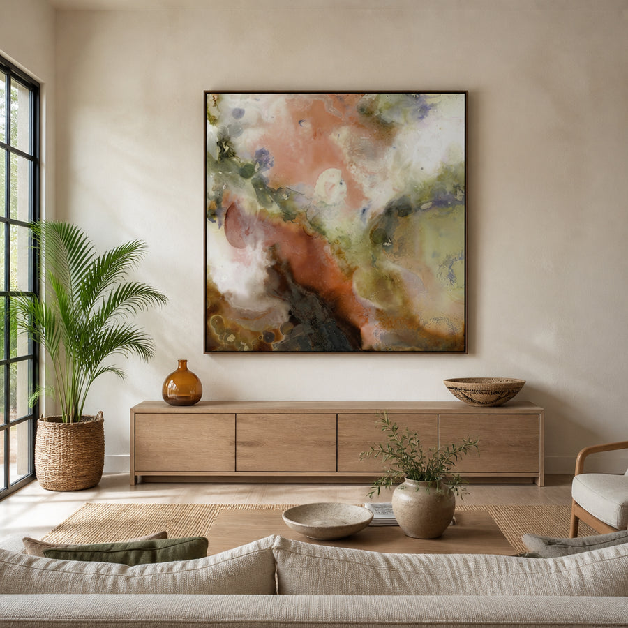 Fluid Earthy Abstract Art Print in a room setting