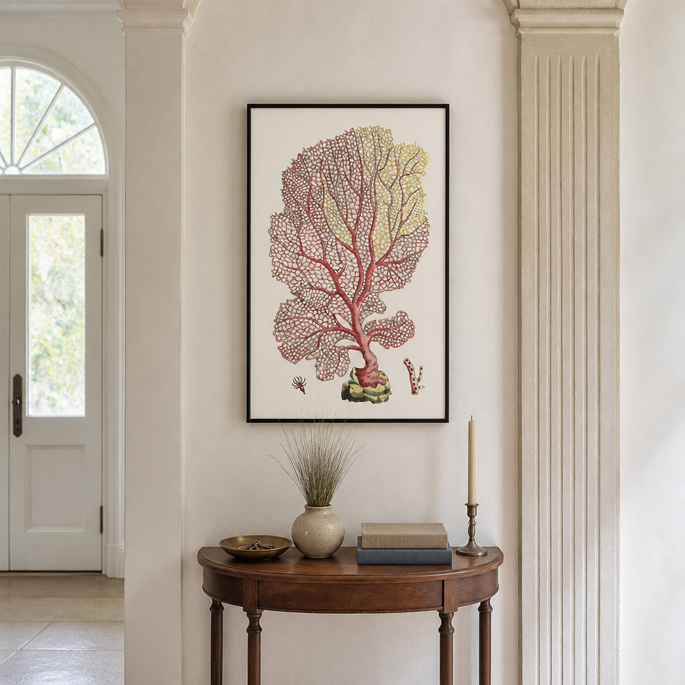 Room mockup featuring Venus's Fan Coastal Coral Art Print